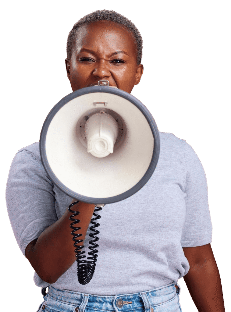 megaphone noise woman studio vote voice message change transformation democracy red background speaker black woman portrait girl speaking protest strike opinion 1 (1)