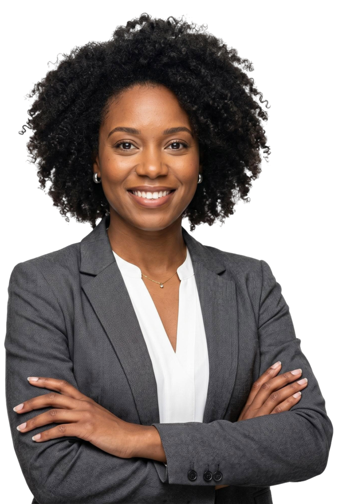 smiling african american businesswoman with arms crossed 1
